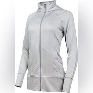 Mondetta Gray and White Herringbone Designed Hooded Athletic Top (Small)